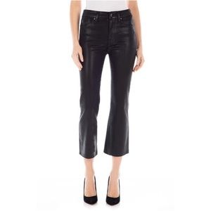 FIDELITY DENIM Hayden Black Coated Crop Flare Jeans High Rise Leather Look